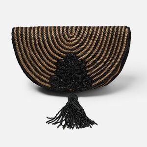 Zara Black Gold Beaded Rope Tassel Crossbody Bag Purse